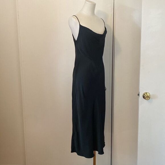 Zara Dark Green Satin Effect Cowl Neck Midi Dress Size Small - Picture 5 of 12